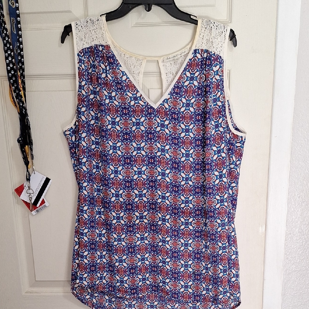 Daniel Rainn Blue and Purple Sequin Sleeveless Blouse